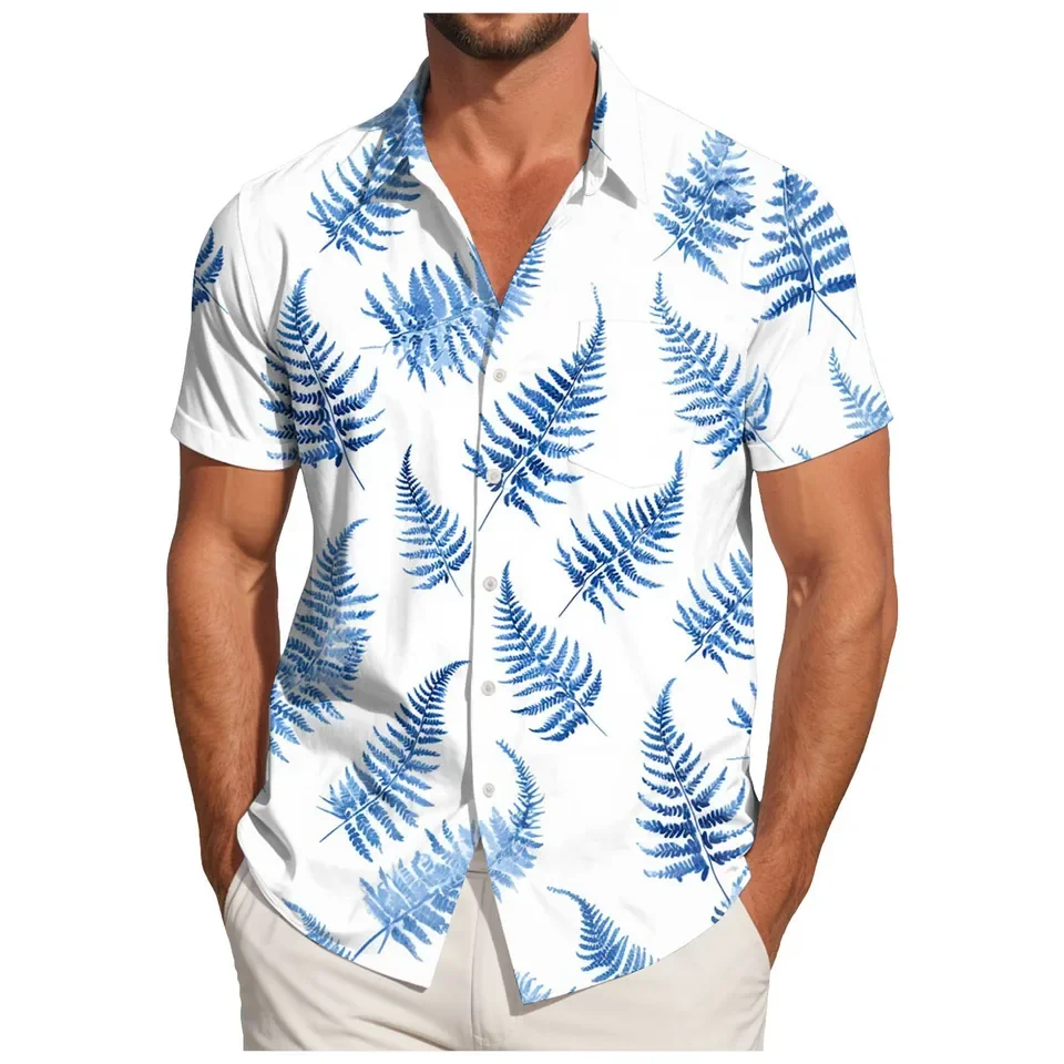 2026 Hawaiian Shirt Men Fashion Printed Casual Beach Shirts Summer Short Sleeve Button Up Mens Blouse Festive Holiday Tops