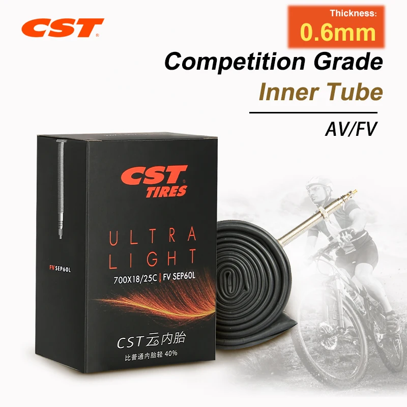 CST 2pcs Bicycle Tubes 700x18/25C Ultralight Butyl Racing Inner Tube Presta Valve Lightweight Butyl Rubber 700C Road Bike Tubes