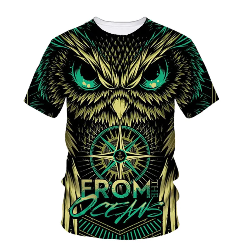 Owl Pattern 3d Printed Summer Men'S T-Shirt Animal Bird Personality Fashion Tough Guy Street Casual O Collar Loose Short Sleeve