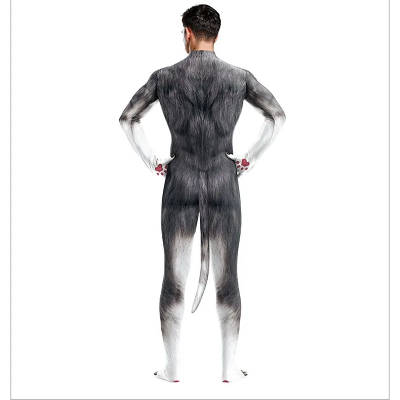 Puppy Cosplay Haloween Costumes Props of Rubber Dog Hood Full Face Mask with 3D Wolf Element Bodysuit for Roleplay Funny Party