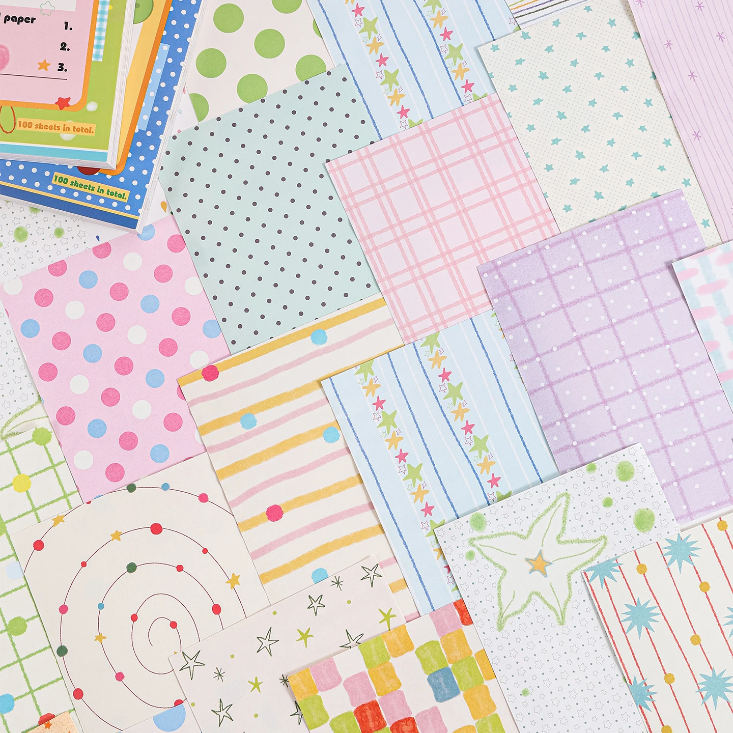 100 Stück Niedliches Muster Doppelseitiges Papier, Sternchen-Polka-Dot Scrapbooking-Papier – Detail 3