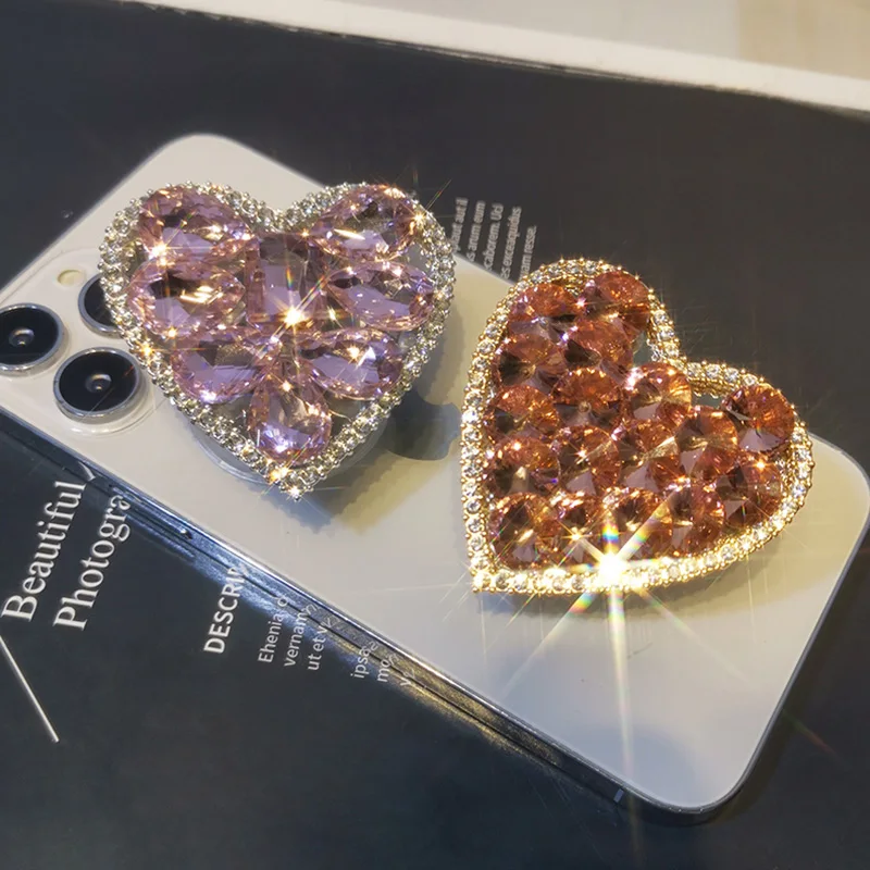 Luxury Bling Diamond 3D Love Heart Bracket Finger Ring Foldable Accessories Universal Case Cover Phone Holder Stand Caqa Couqa