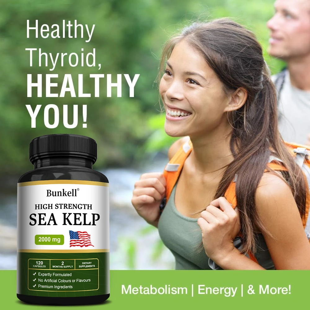 Sea Kelp Capsules 200mg, Natural Marine Iodine Supplement, Support Thyroid Wellness, Metabolic Balance & Daily Energy, Non-GMO