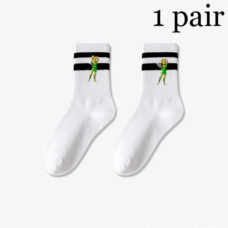 Tinker Bell Cartoon Women Disney Socks calzini corti traspiranti calzini morbidi Casual da donna tinta unita nero bianco donna calzino corto