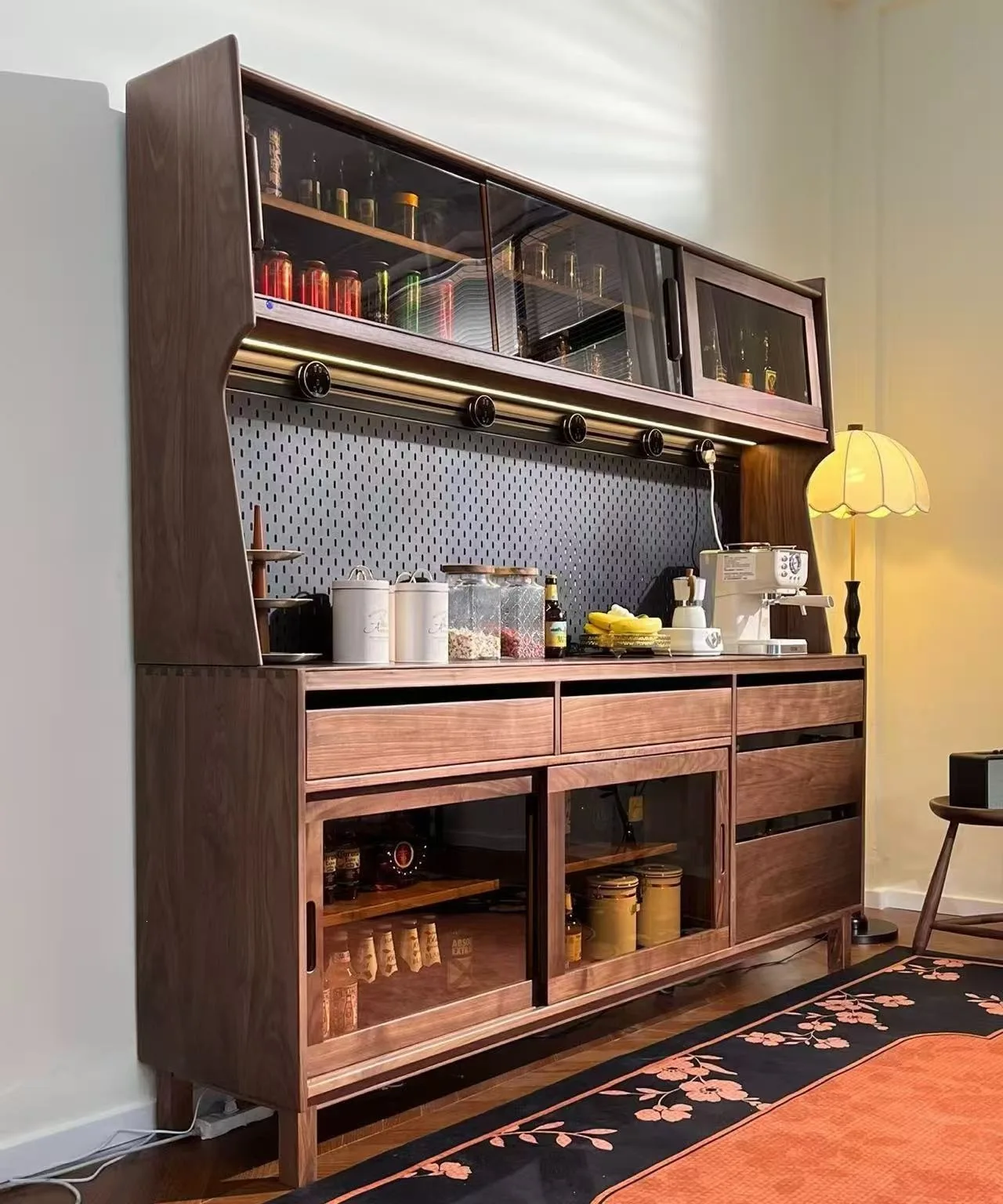 For North American Black Walnut Solid Wood Dining Side Cabinet Household Tea Cabinet Modern Simple Wine Cabinet Cherry Wood