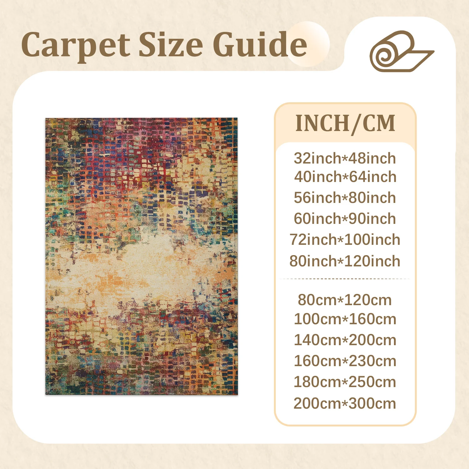 Large Indoor Area Rug, Soft Velvet Low Pile with Non-Slip Dotted Backing, Machine Washable Abstract Colorful Mosaic Pattern Floor Rug for Living Room Bedroom Home Decor