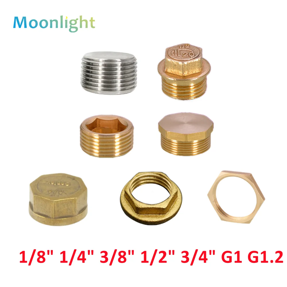 Miedź 1/8 "1/4" 3/8 "1/2" 3/4 "gwint męski rura mosiężna z łbem sześciokątnym zaślepka złącze wtykowe Adapter złącza