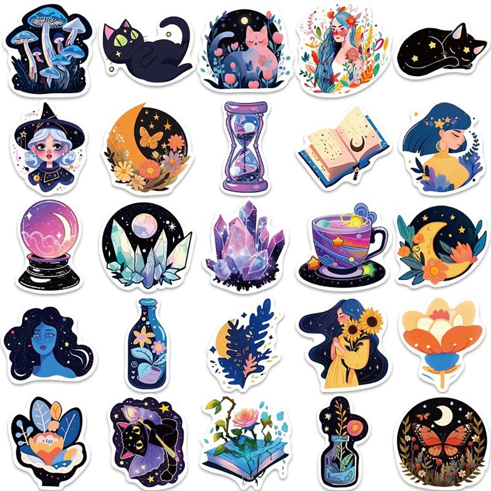 10/30/50PCS Cartoon Magic Witch Stickers Aesthetic Decoration PVC Waterproof Skateboard Phone Suitcase Laptop Car Sticker Toy