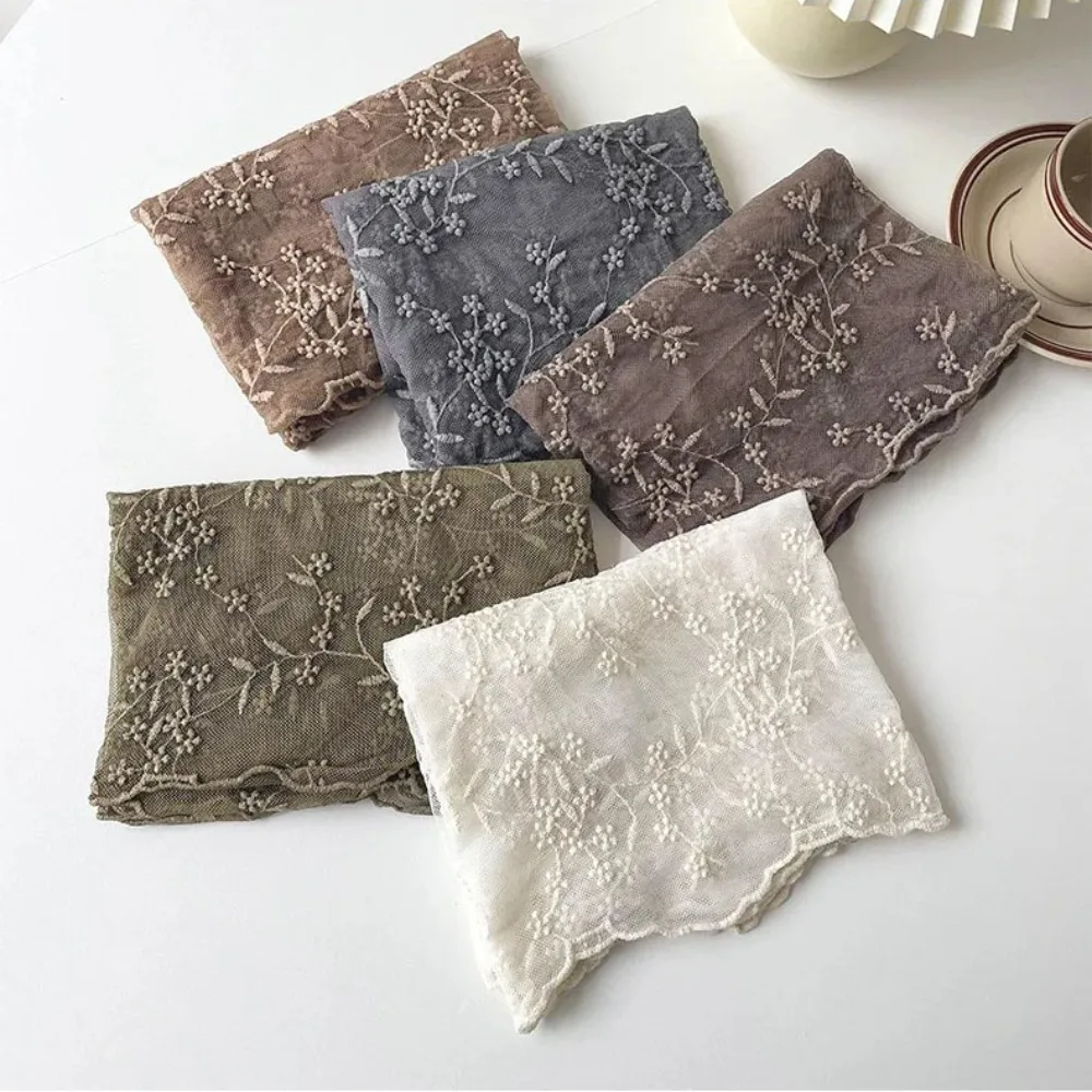 Versatile Retro Women's Lace Scarf Korean Version of Literary Long Neck Protection Scarf Embroidered Flower Female Headscarf