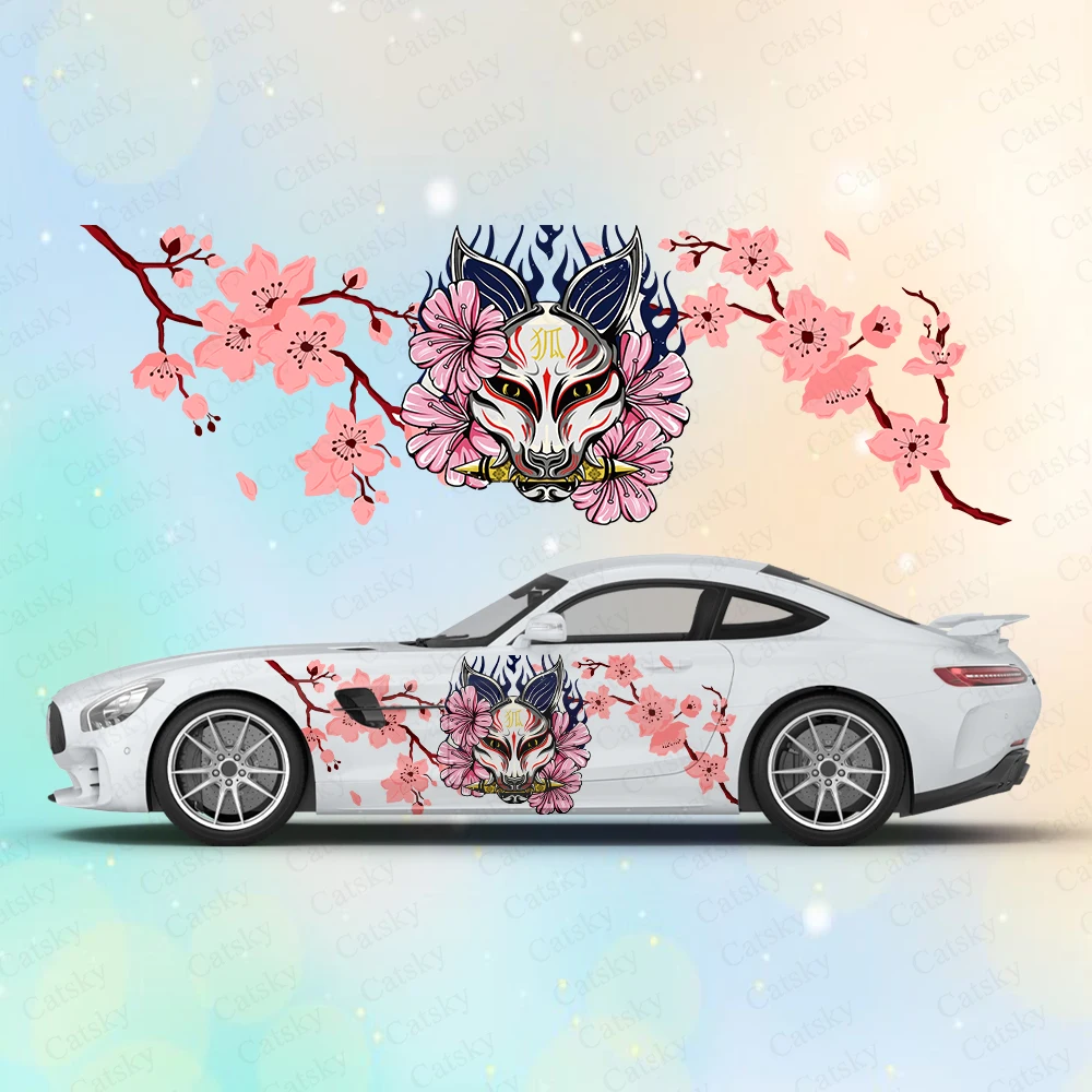 

Japanese Kitsune Mask Large Car Stickers and Decals Car Body Stickers Car-Side Decals Waterproof Car Vinyl Stickers