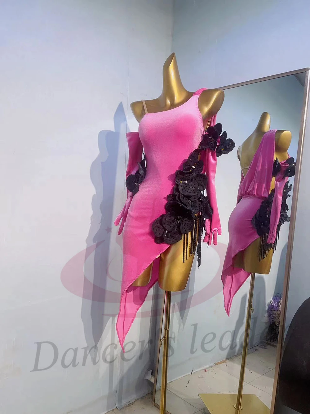 فستان الرقص اللاتيني للأطفال البالغين AB Stone الراقية مخصص المخملية النسيج الأزهار دعوى تشا تشا تانجو الملابس النسائية