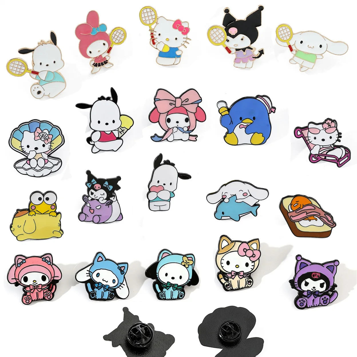 

5Pcs Anime Hello Kitty Kuromi Melody Fashion Lapel Pins Brooches Badge For on decor DIY Backpack children Clothes Metal Badges