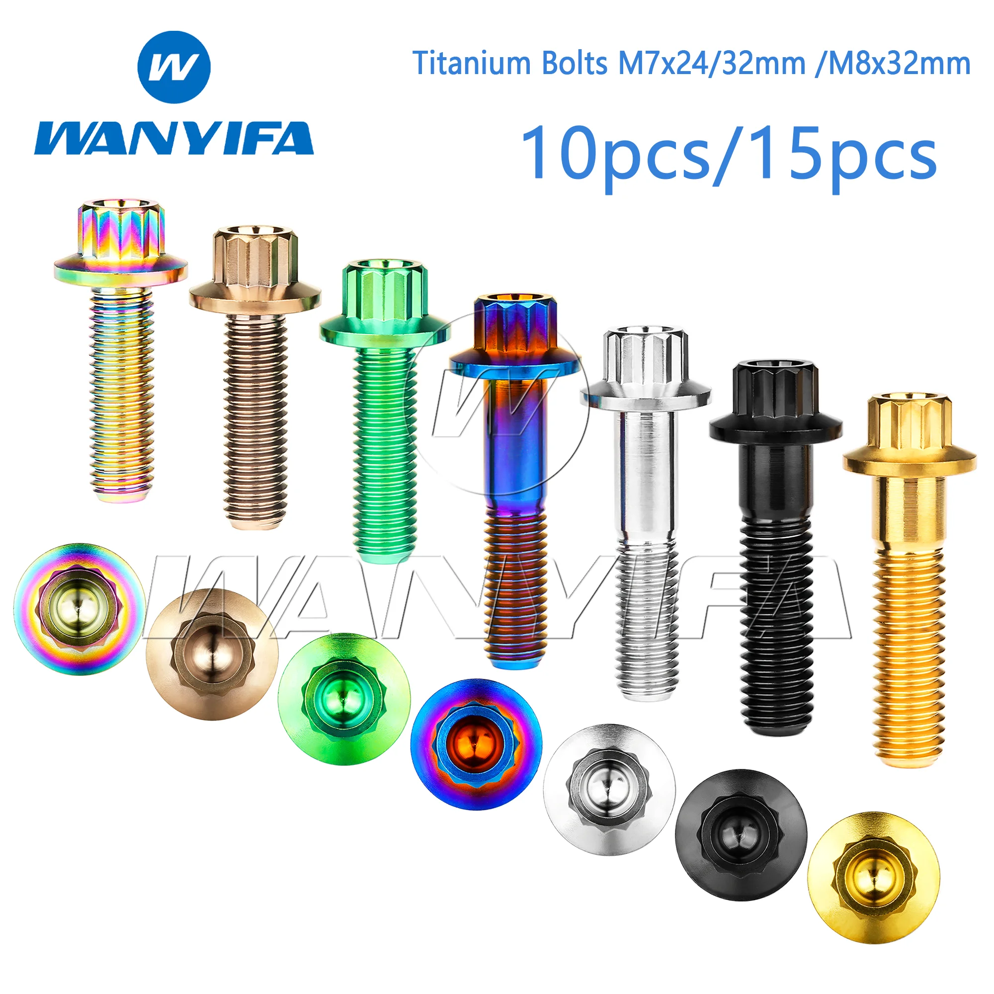 

Wanyifa Titanium Bolts M7x24/32mm /M8x32mm 12 Points Screws for Automotive Wheel Conversion Parts 10/15pcs