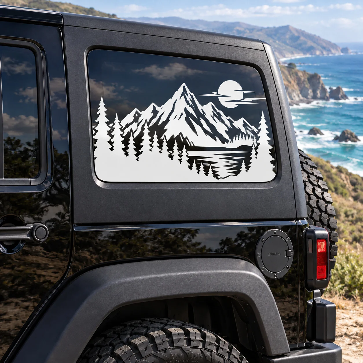 Scenic Mountain Forest Lake  Pattern Side Rear Window Decal  Fits For Jeep Wrangler JK JL 2007-2025