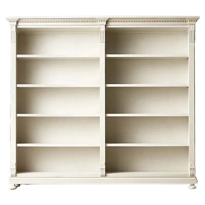 

American Country Oak Solid Wood Bookcase Living Room Display Cabinet French Retro Bookshelf Locker European Bookcase