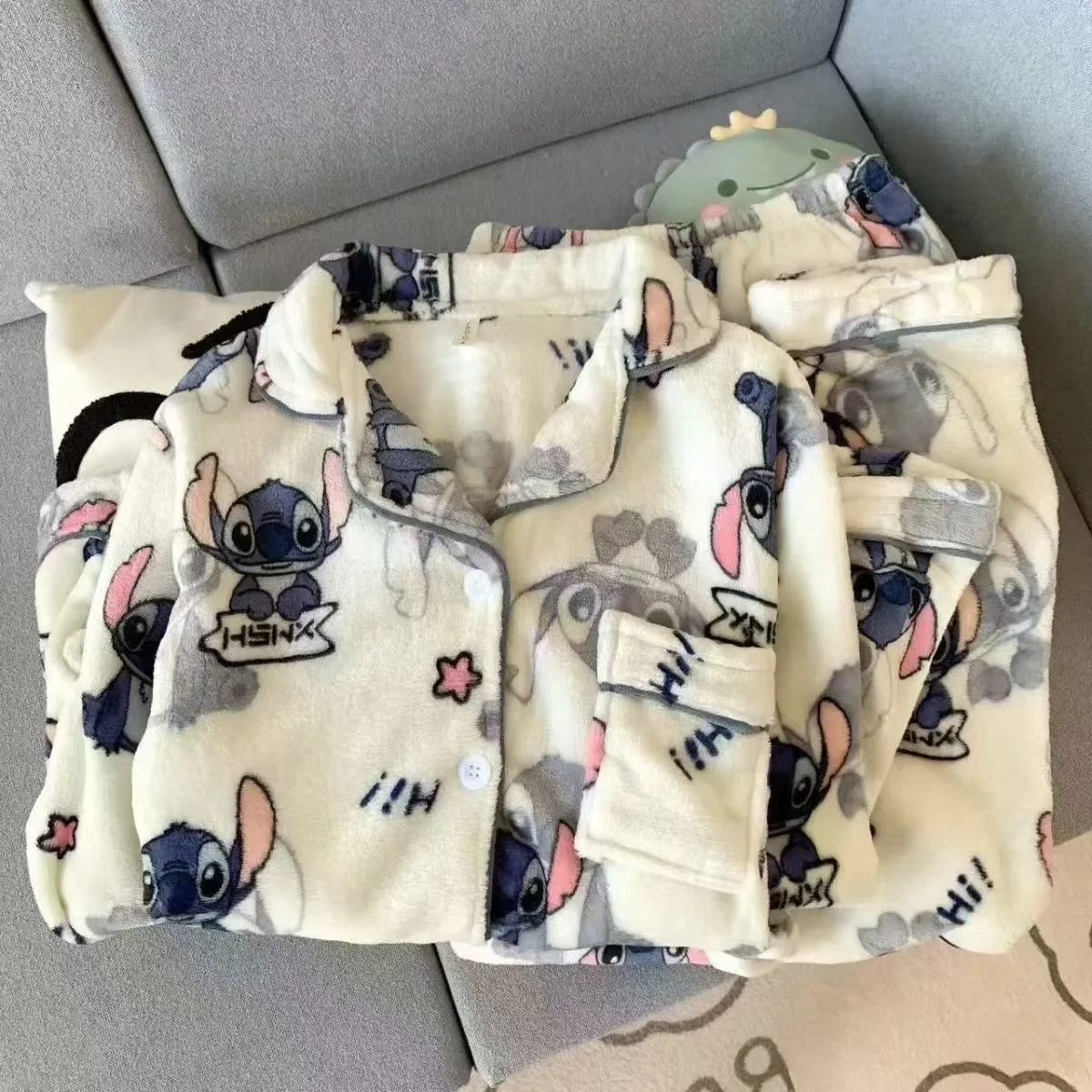 

Cartoon Stitch Winter Plush Pajamas Set 2026 Kawaii Disney Anime Women Coral Fleece Warm Homewear Cute Girls Nightclothes