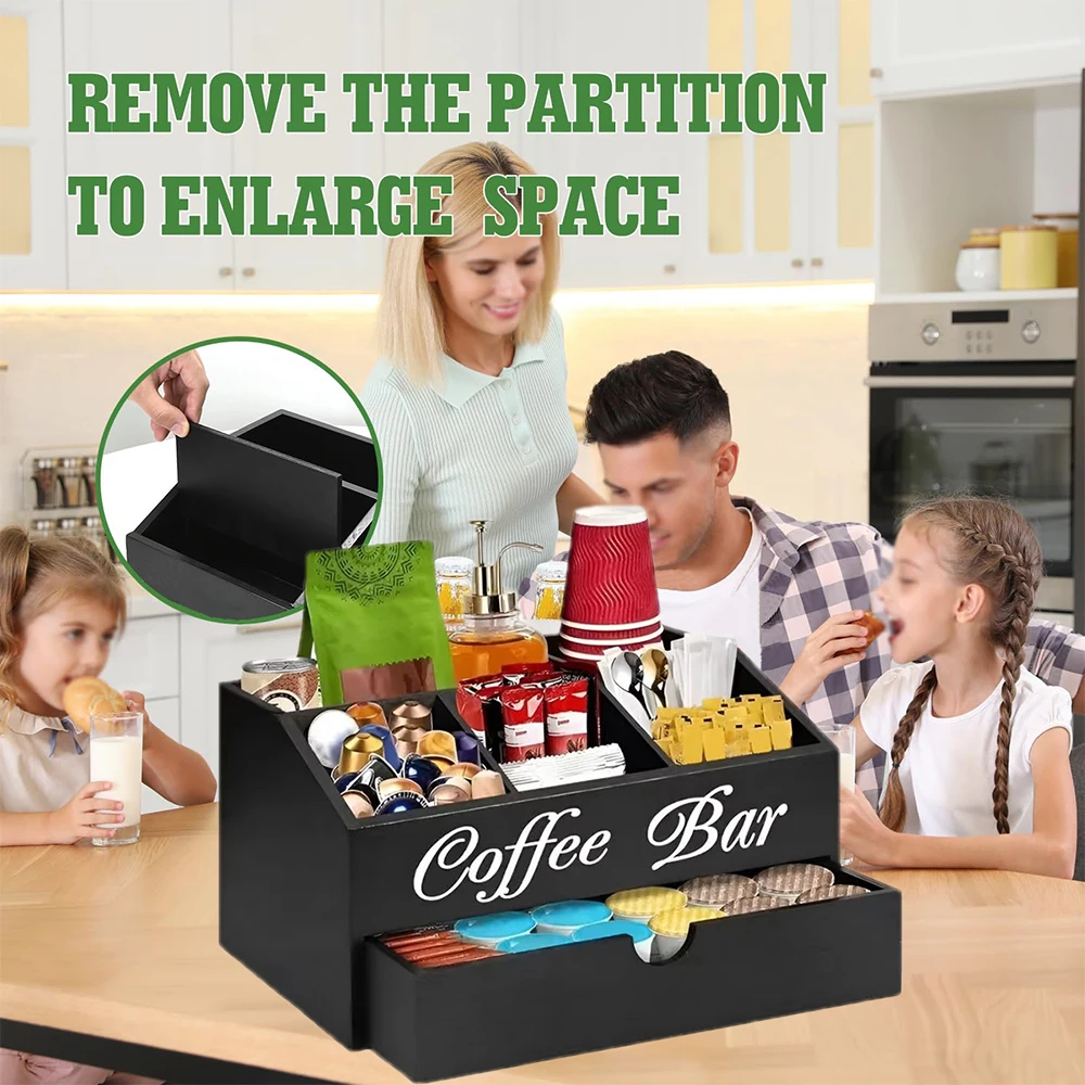 Wood Rustic Coffee Bar Organizer Countertop Wooden Coffee Bar With Drawer Kitchen Cabinet Pantry Organizer and Bins for Snacks