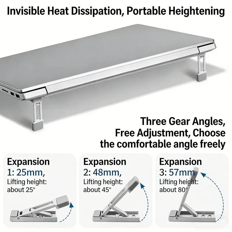 2pcs Portable Mini Invisible Notebook Stand (3 Adjustable Levels), Ergonomic Typing & Heat Dissipation Desktop Riser