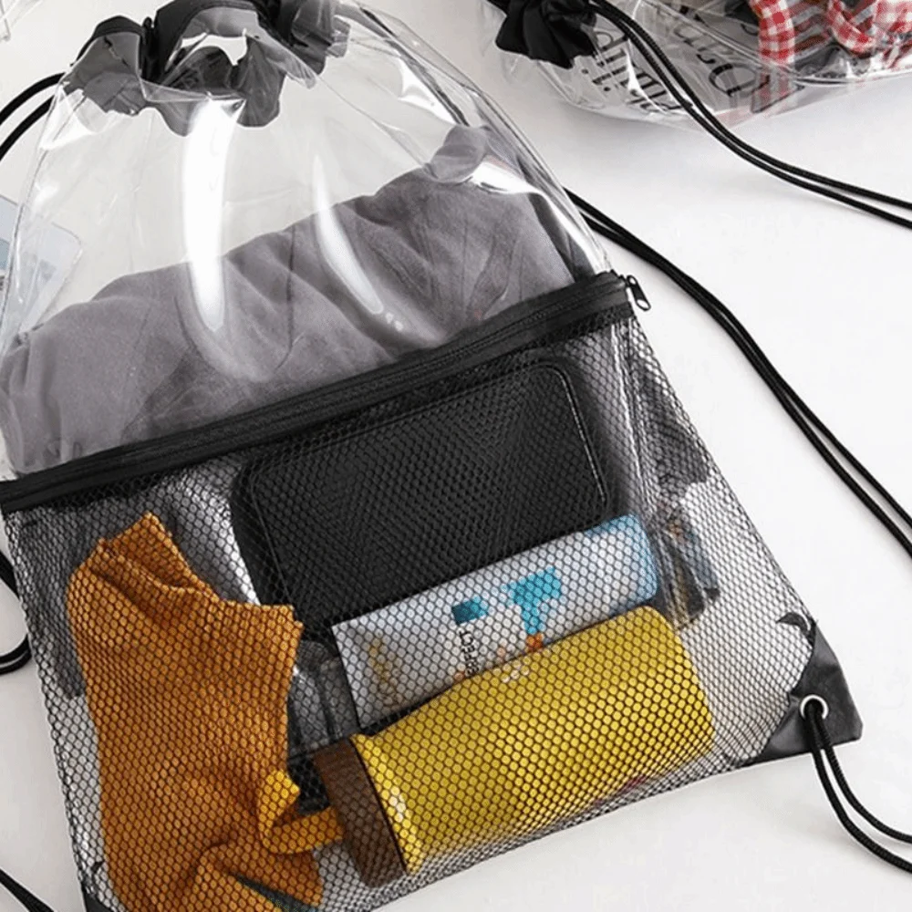 

Large Capacity Drawstring Backpack Foldable Beach Bag PVC Transparent Bag Travel Storage Bag Mountain Bag Jelly Bag Hiking