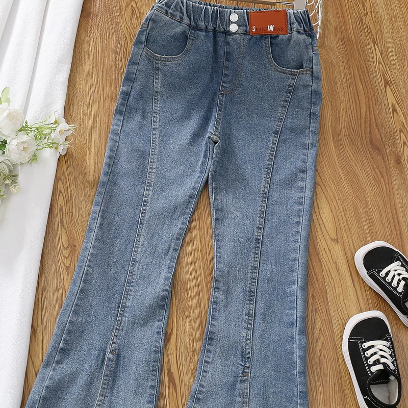 Children's Clothing Girls Jeans Spring and Autumn 2024 New Breif Big Girls Bell Bottoms Children's Tight Fitting Pants 120-170CM