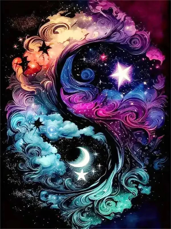 

Colorful Galaxy Yin Yang Jigsaw Puzzle, Cosmic Celestial Decor Fun Interactive Family Game Home Leisure Entertainment