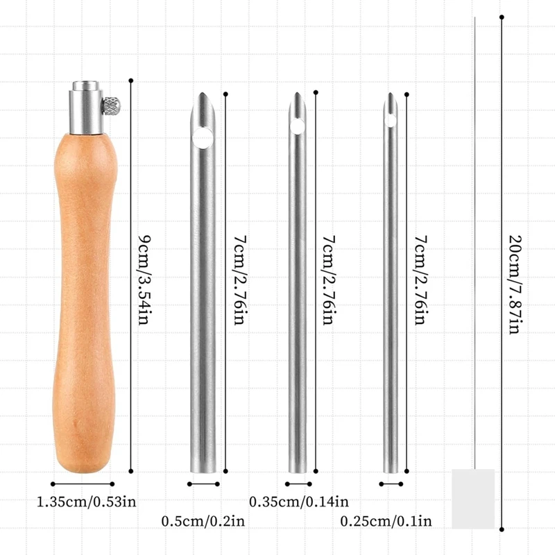 5-delige punch-naaldgereedschap, punch-naaldset Metalen punch-naaldpons Naaldinrijger Punch-naaldset 2,5 / 3,5 / 5 mm