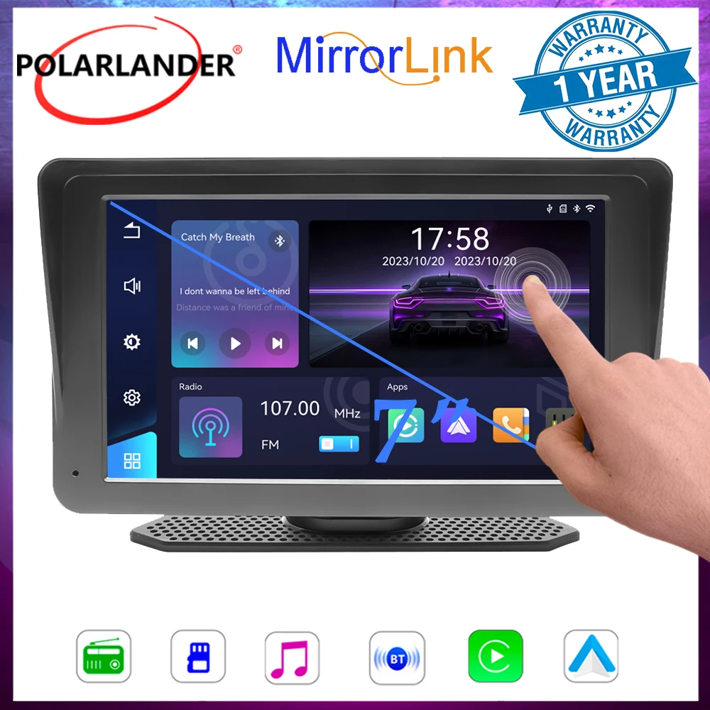 

Wireless CarPlay Android Auto Car Stereo 7 Inch - HD Touch Screen Bluetooth FM Radio 360° Rotatable Mount 7-32V