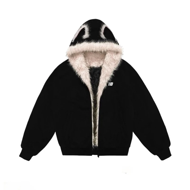 

YIBASHU, черная хлопковая куртка с капюшоном в стиле ретро 2000-х годов, женская осенне-зимняя уличная толстая куртка 2025, модная хлопковая куртка