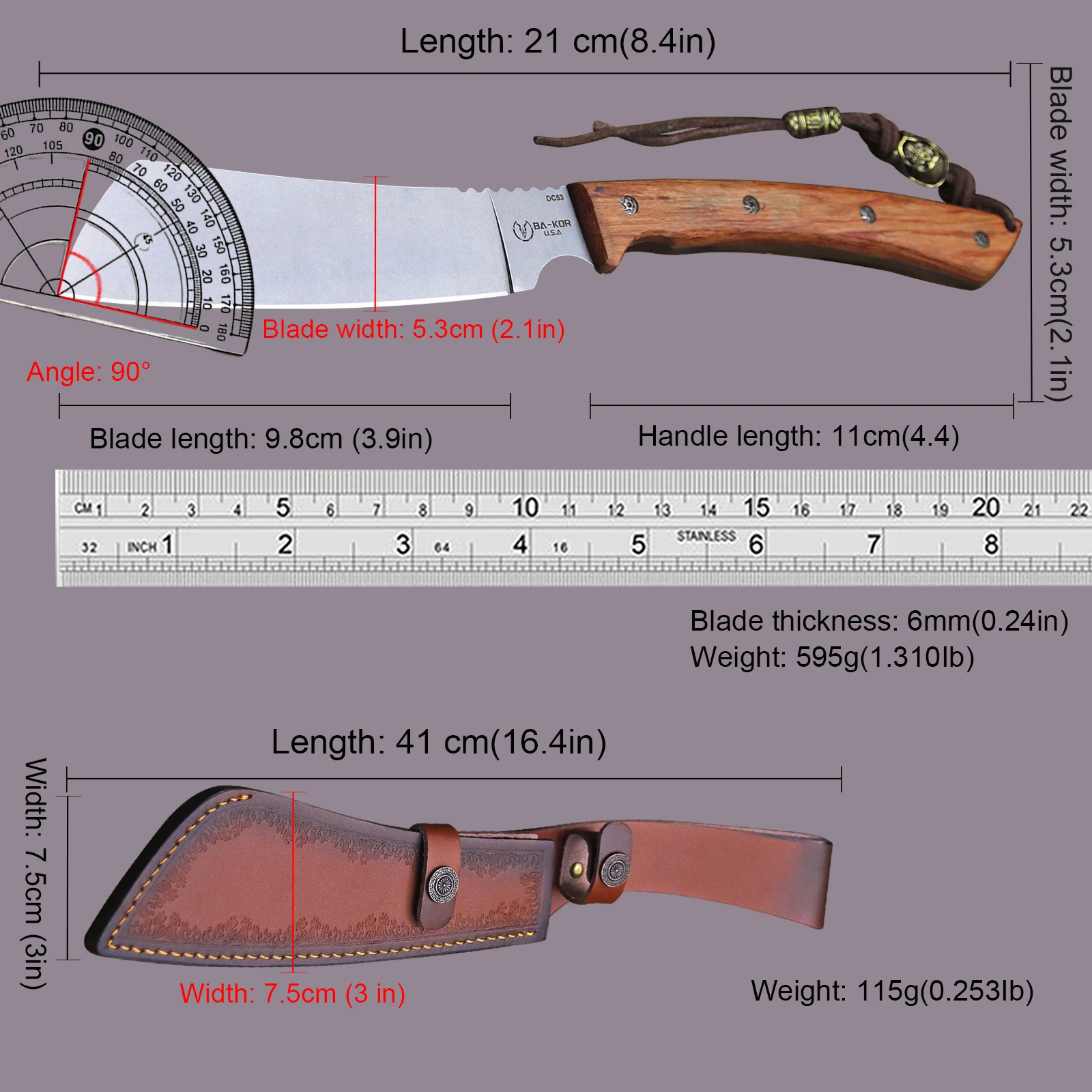 BA-KOR German DC53 high-end household multi-purpose tool knife, all Tang jungle survival knife, camping hunting knife