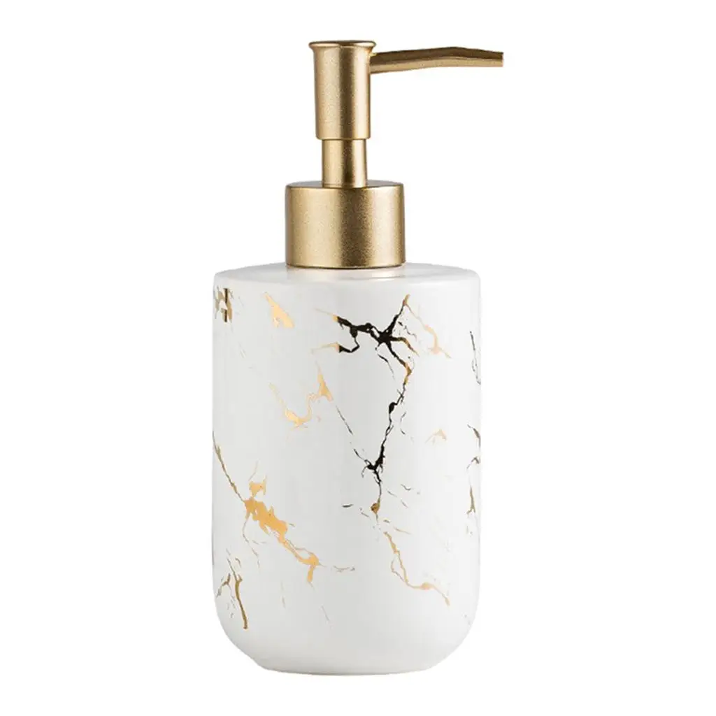 300ml Refillable Ceramic Lotion Dispenser Pump Marble Effect Bathroom Soap Dispensers Set for Restroom