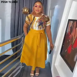Print African Clothes for Women 2 Piece Sets Tops And Skirts Suits Dashiki Ankara Turkey Outfits Gown Plus Size Party Dresses