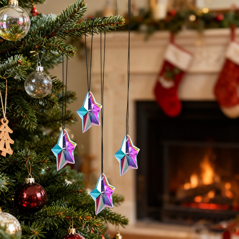 35mm 6.1g Rainbow AB Star Crystal Pendant Prism Charm For Christmas Tree Decor DIY Jewelry Making Suncatcher Hanging Ornament