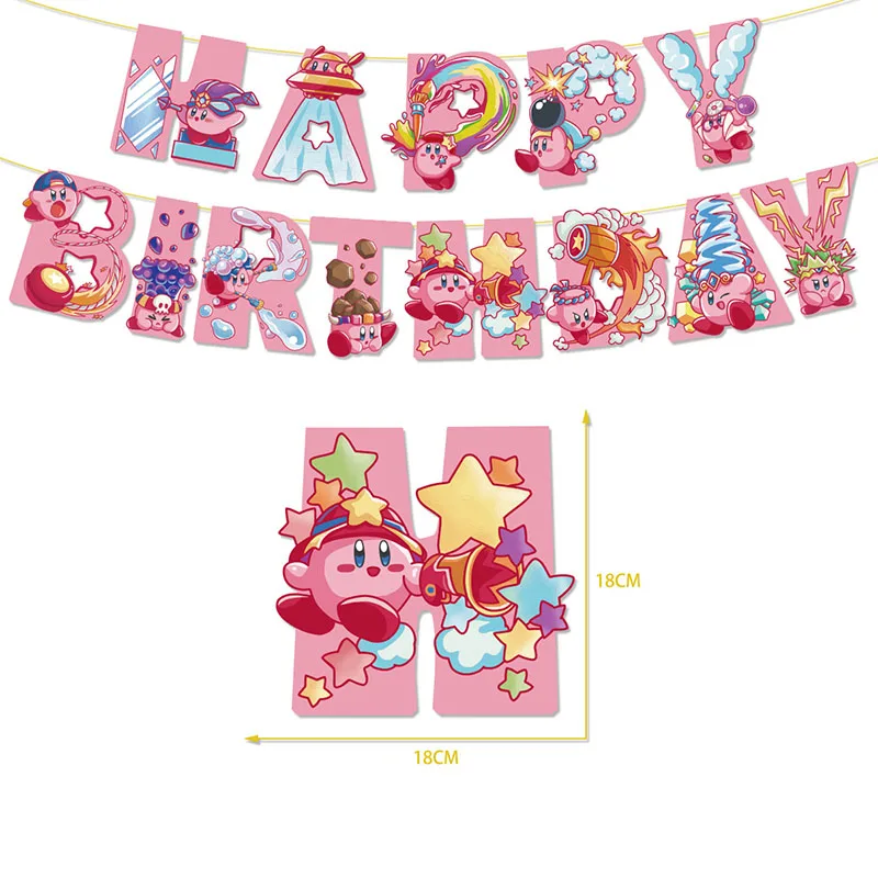 Kirby Theme Kid Birthday Party Switch Game figura de Anime Periphery decoración navideña pancartas inserciones de pastel globo al por mayor