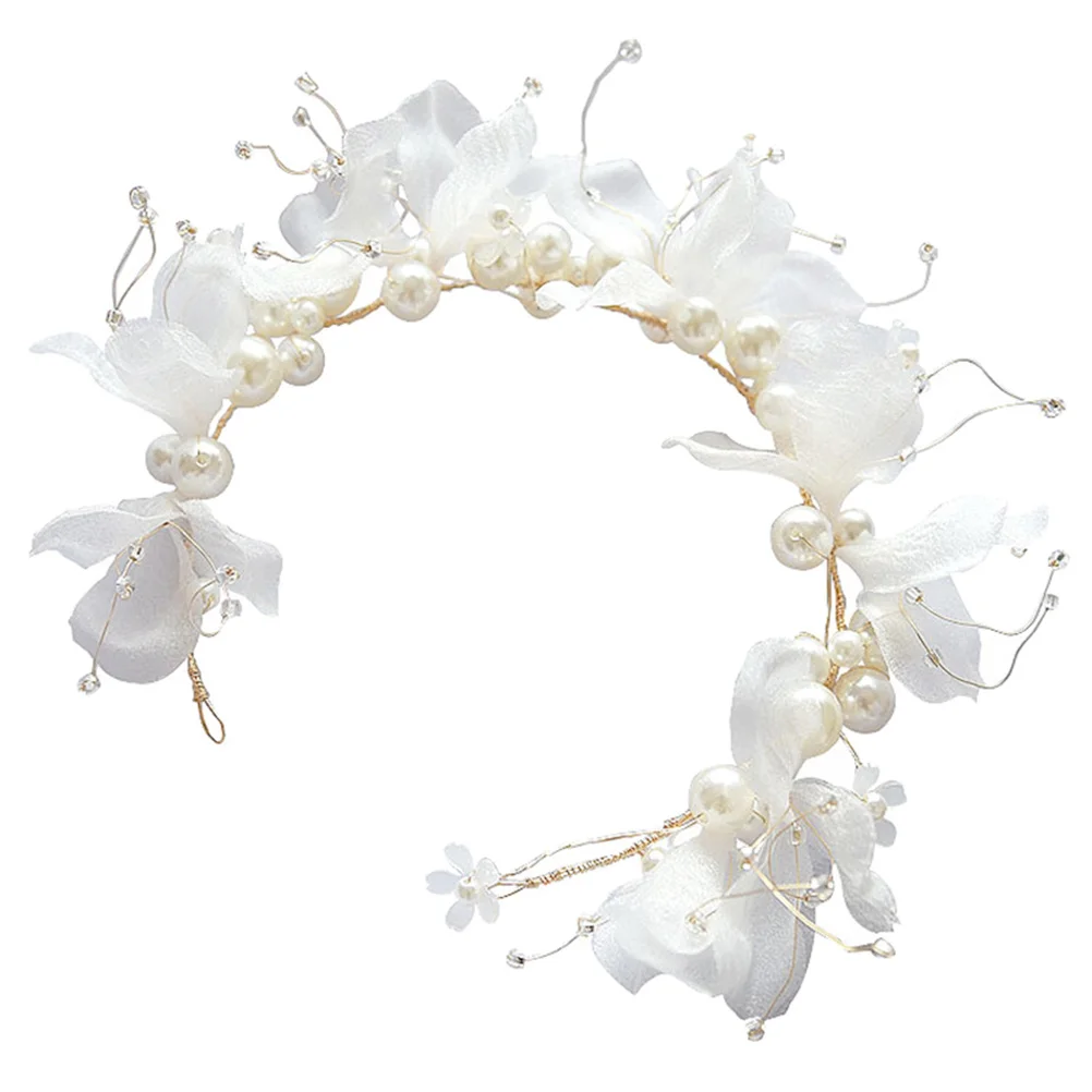 

1Pcs Pearl Bridal Headpiece White Cloth Flower Hairband Elegant Wedding Hair Jewelry for Women Wedding Headband