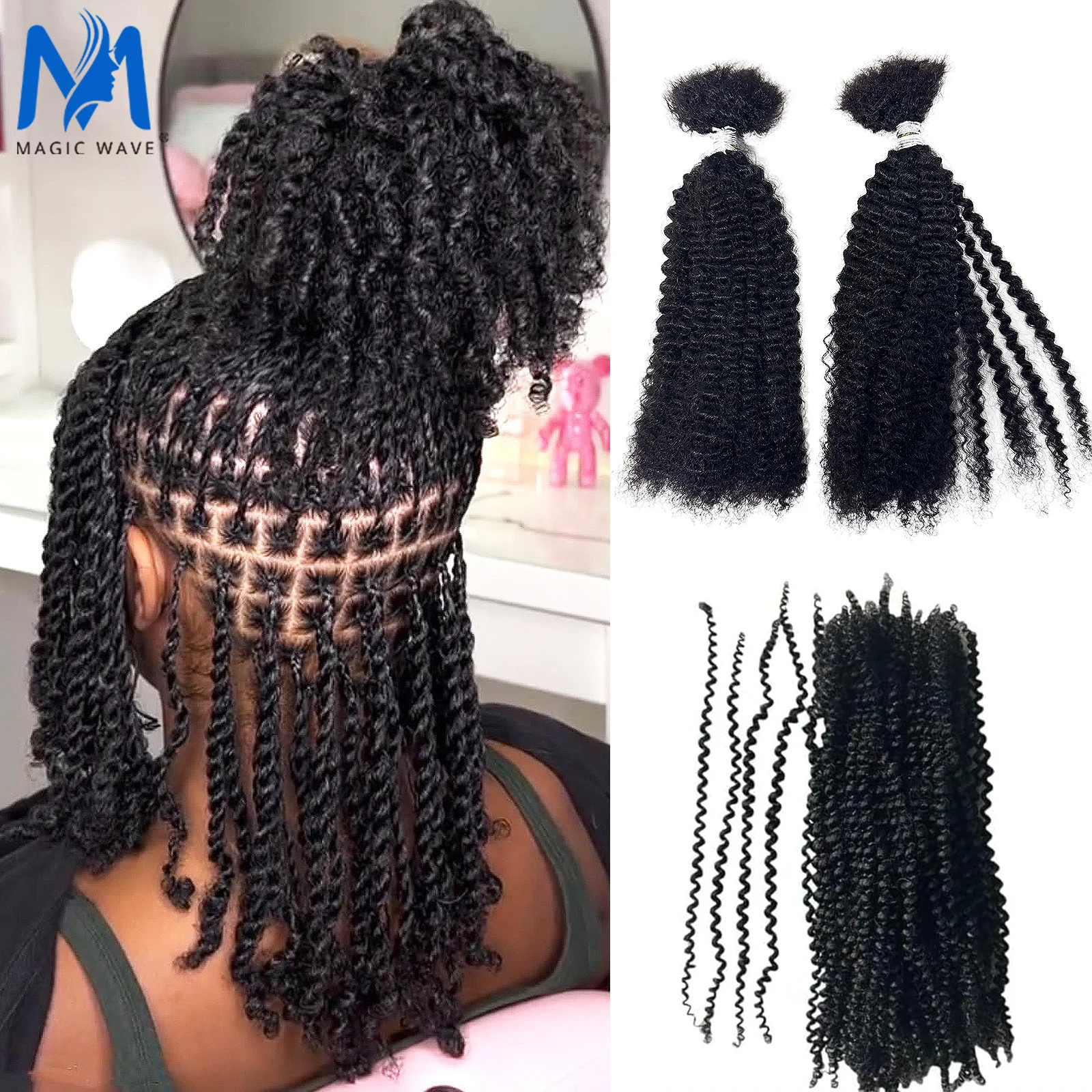 Afro Kinkys Bulk Human Hair for Braiding Soft 4C Afro Kinky Curly Human Hair for Locs Dreadlocks Extensions Human Braiding Hair