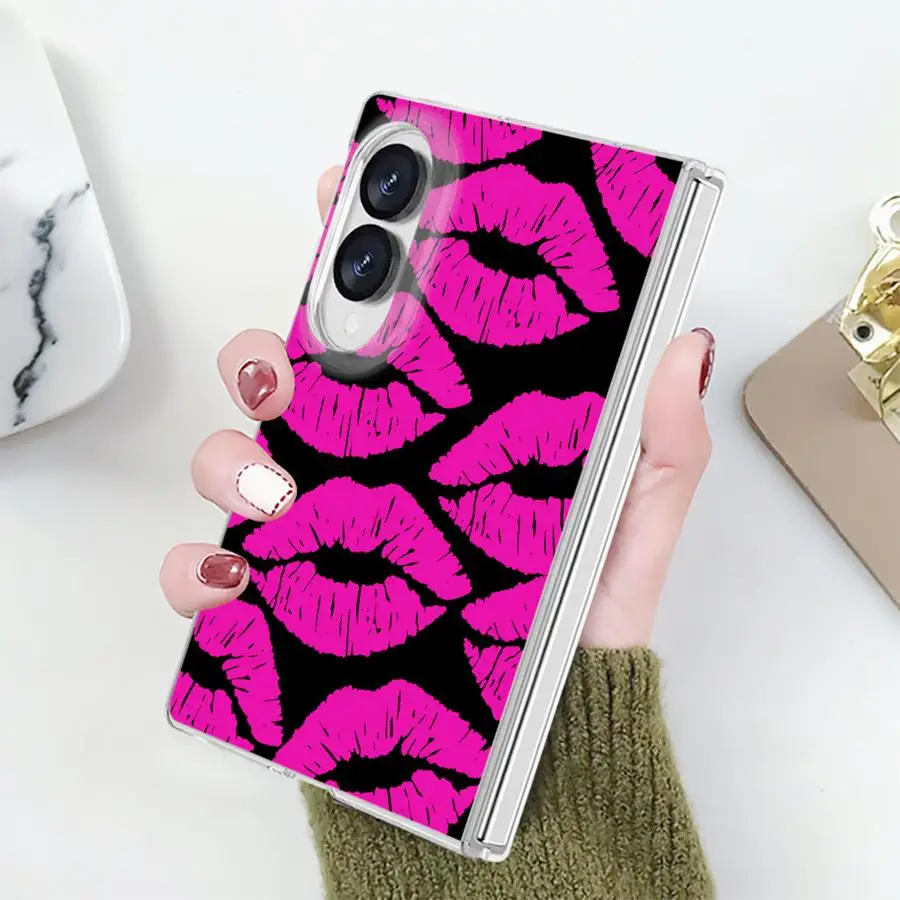 Black Lip Phone Funda Case for Samsung Galaxy Z Fold 8 PC Hard Luxury ZFold8 ZFold 8