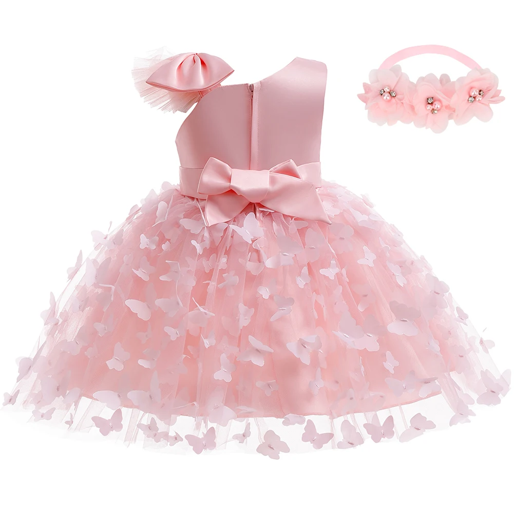 Baby Girls Baptism Dress Children\'s Cotton Mesh Princess Dress Kid Flying Sleeve Christening Vestidos Butterfly Tutu Clothes