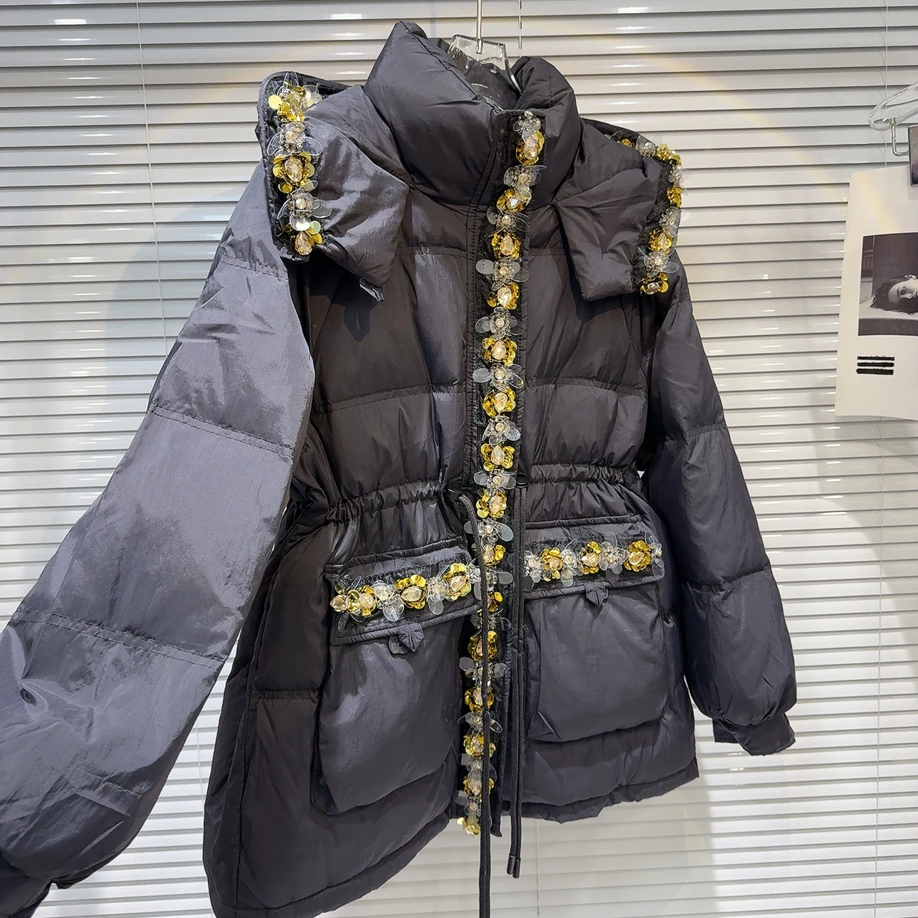 الشتاء مقنعين الترتر الدافئة أسفل سترة الإناث الرباط رشاقته باركر القطن أبلى المرأة الأبيض بطة أسفل جيب جاكيت زيبرا #5