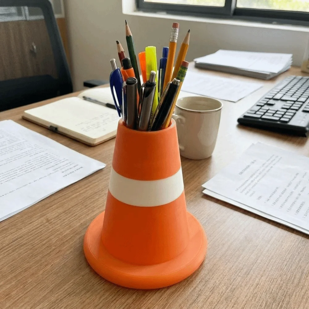 Creative 3D Printed Traffic Barrier Pen Holder Plastic Decorative Stationery Storage Box Colorful Makeup Brush Storage Box Home