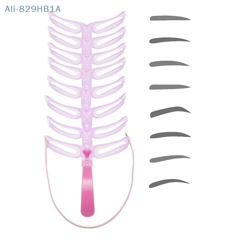 Sobrancelha Stencils com alça e cinta, Modelo lavável e reutilizável, 8 pcs