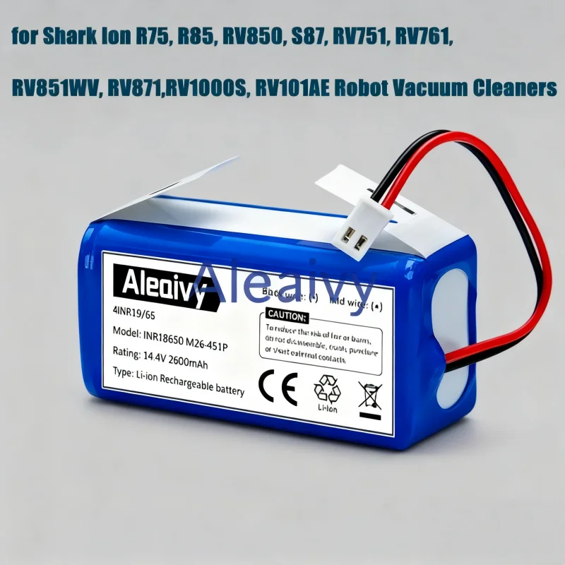 High Capacity 2600mAh RVBAT850 Battery for Shark Ion R75 R85 RV850 S87 Robotic Vacuum, 14.8V Li-ion Replacement