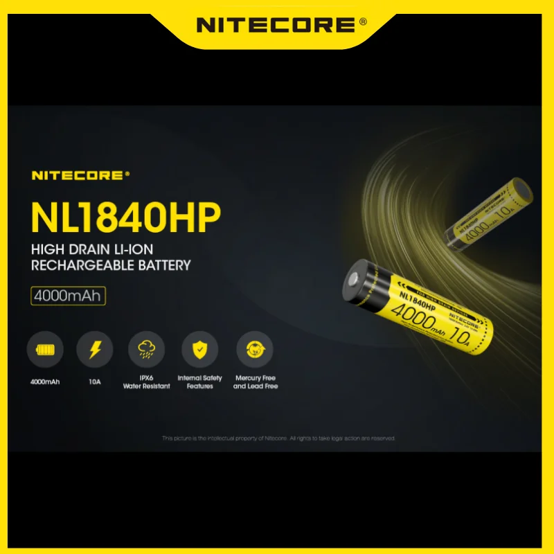 Nitecore NL1840HP rechargeable battery 18650 3.6V Li-ion 4000mAh Output 10A