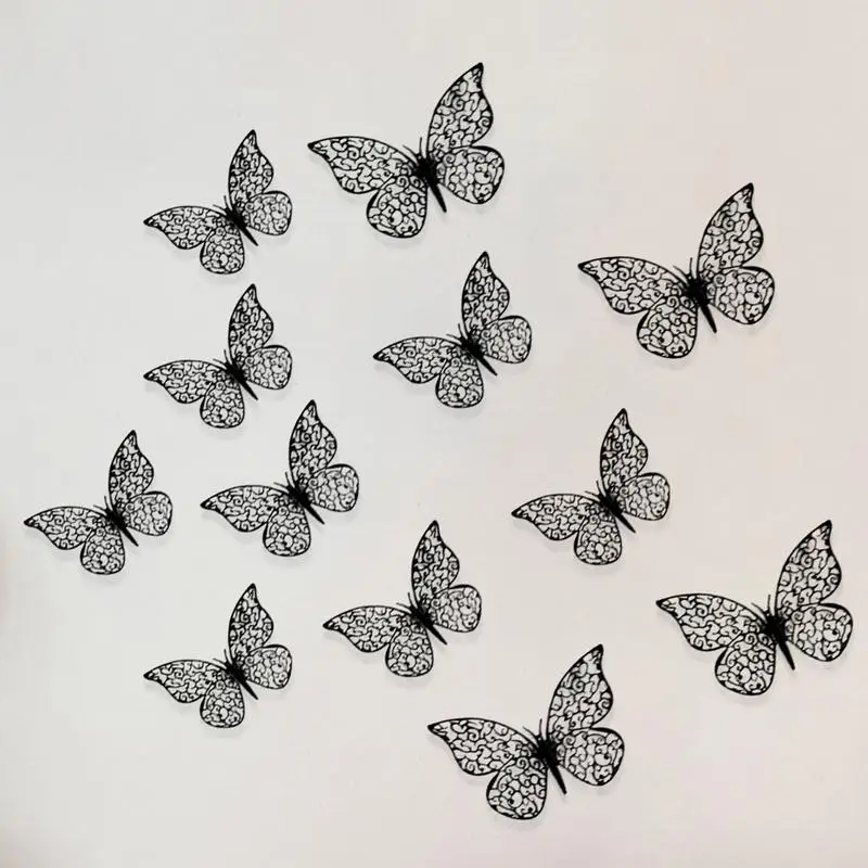 Butterfly Wall Stickers 3D Hollow Adhesive Wall Art 12X Cute Home Decorations Realistic Butterfly Decor for Weddings Birthdays