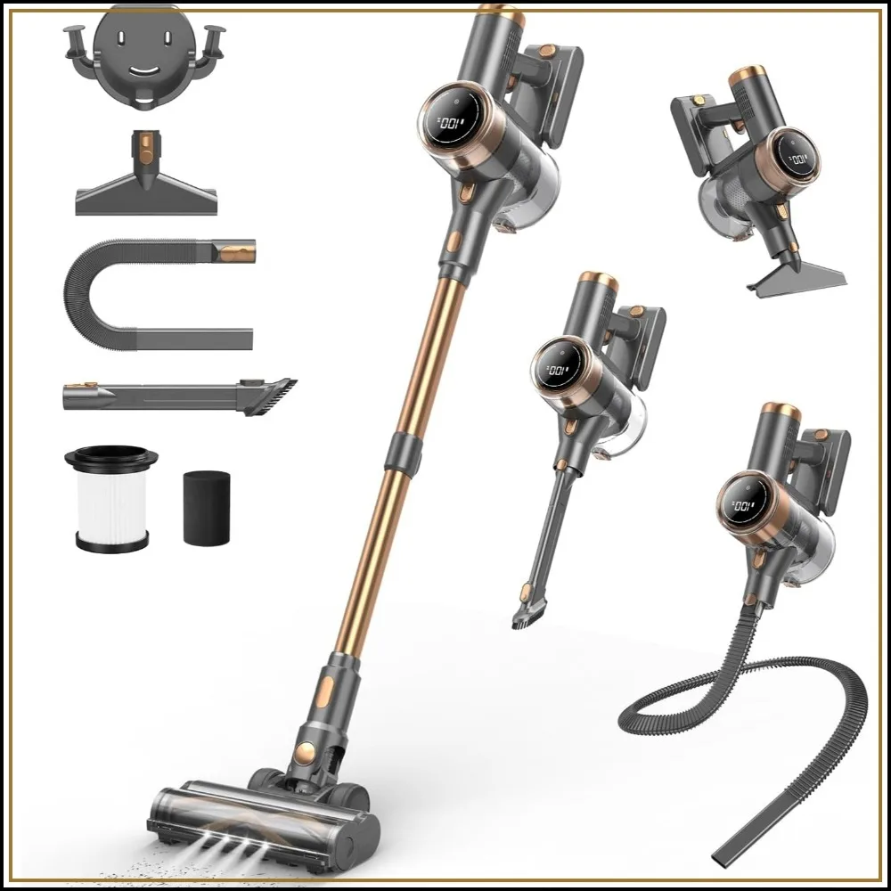 10-in-1 Cordless Vacuum Cleaner, 45mins Runtime, Powerful Suction, LED Touch Screen, Lightweight for Hardwood Floor Carpet Pet Hair