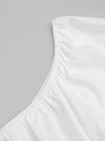 Plus Size Women's Spring/Summer French Style Strapless Waist High Cut Long Dress Pure Colour One-piece Neck Elegant Casual - Image 3