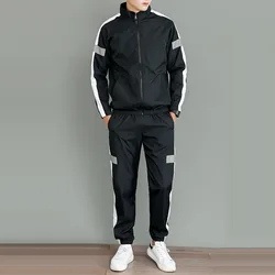 Autumn 2 Piece Sets Men Tracksuit Casual Stand Collar Contrast Color Zipper Jacket Couple Running Sport Joggers Sweatpants Suits