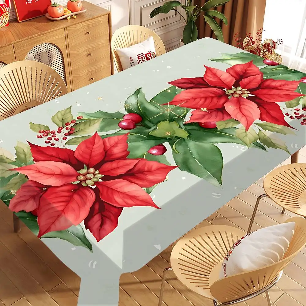 Weihnachtsstern-Tischdecke, wasserdicht, ölbeständig, schmutzabweisend, abwischbar, rechteckiger Tisch