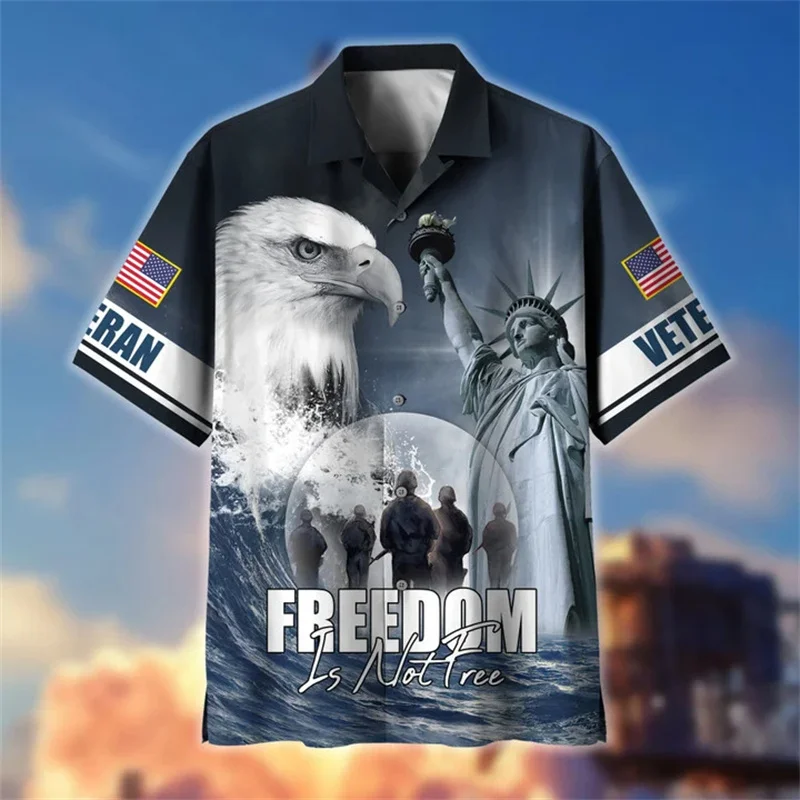 New Summer 3D United States Soldiers Armys Veterans Printing Shirts For Men Fashion Cool Short Shirts Hawaiian Y2k Clothing Tops