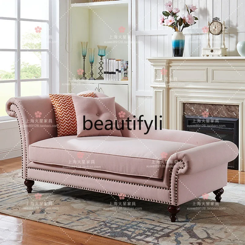 

D06 American rural solid wood fabric concubine sofa chair retro beauty couch simple leisure chair