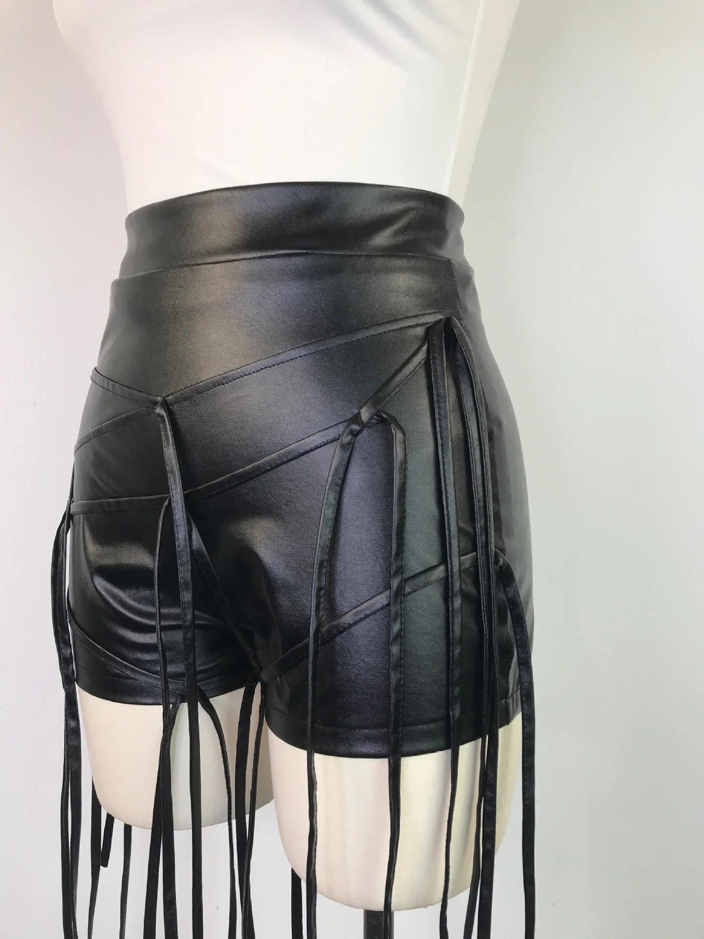 PU Leather Shorts Women Clothing Streetwear Fashion Casual Sexy Leather Rope Woven Low Waist Y2k Half Pants 2025 Summer New